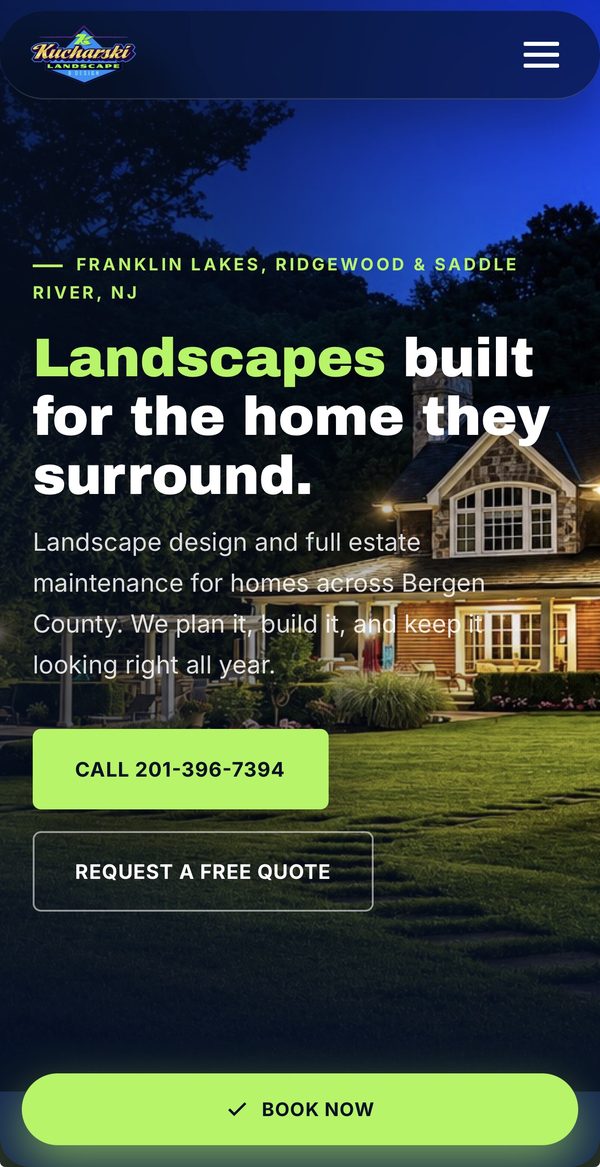Kucharski Landscape & Design website on a phone